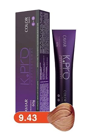 K.PRO Caviar Color Coloração Permanente 9.43 Loiro Muito Claro Cobre Dourado 60g