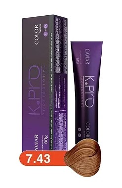 K.PRO Caviar Color Coloração Permanente 7.43 Loiro Médio Cobre Dourado 60g