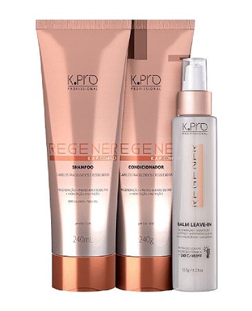 K.Pro Regenér Kit Cabelo Ressecado, Fragilizado Shampoo + Condicionador + Balm Leave-in