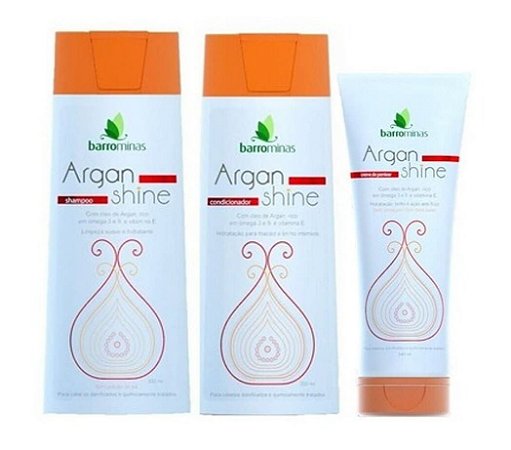 BARROMINAS Argan Shine Kit para Cabelos Danificados e Quimicamente Tratados Shampoo + Condicionador + Creme para Pentear