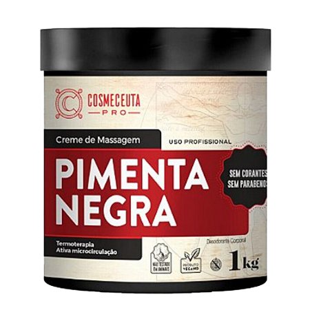 COSMECEUTA Creme de Massagem Pimenta Negra Profissional Vegano 1Kg - Ação Termogênica e Modelagem