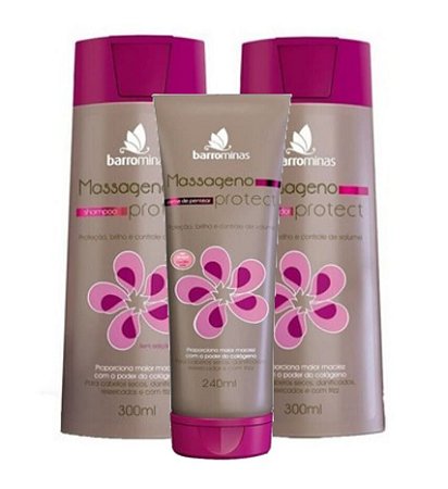 BARROMINAS Massageno Protect Kit Cabelo Ressecado com Frizz Shampoo + Condicionador + Creme para Pentear