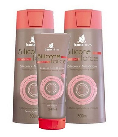 BARROMINAS Silicone Force Kit Cabelo Quebradiço Shampoo + Condicionador + Creme para Pentear