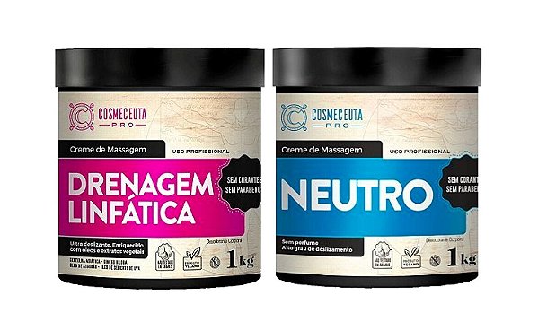 COSMECEUTA Creme de Massagem Profissional Vegano Drenagem Linfática + Neutro 1Kg