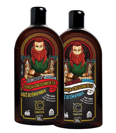 COSMECEUTA For Men Kit para Cabelos Masculinos Oleosos Vegano Força e Crescimento Shampoo + Condicionador 300ml