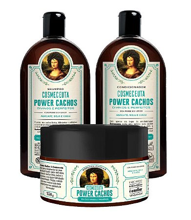 COSMECEUTA Power Cachos Vegano Kit para Cabelos Cacheados ou Crespos Shampoo + Condicionador + Máscara