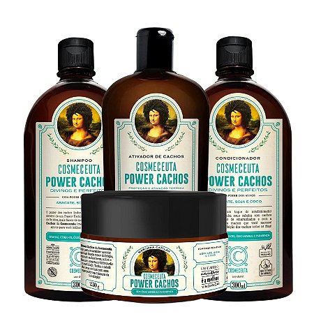 COSMECEUTA Kit Vegano Tratamento e Finalização Power Cachos - Shampoo, Condicionador, Leave-in e Máscara