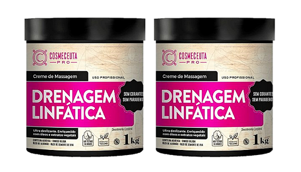 COSMECEUTA Creme de Massagem Profissional Vegano Drenagem Linfática 1Kg 2un