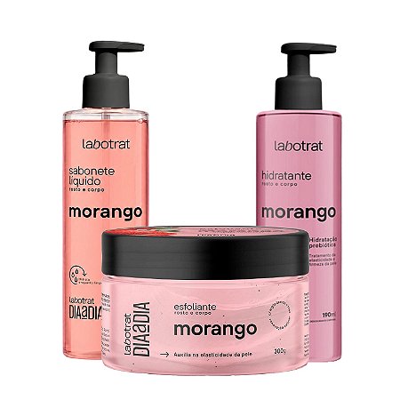 LABOTRAT Kit Cuidados com a Pele Morango - Esfoliante 300g, Hidratante 190ml e Sabonete Líquido 190ml