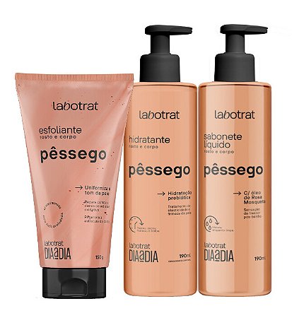 LABOTRAT Pêssego Kit Experiência de Banho Esfoliante 150g + Hidratante 190ml + Sabonete Líquido 190ml