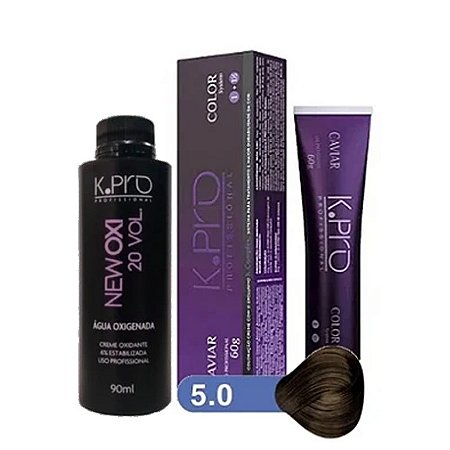 K.PRO Caviar Color Coloração Permanente 5.0 Castanho Claro + Água Oxigenada New Oxi 20V 90ml