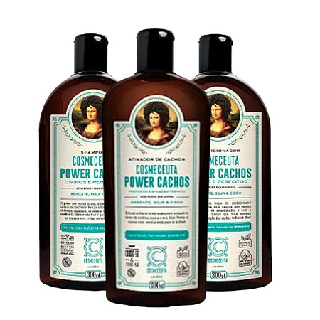 COSMECEUTA Kit Vegano Hidratação e Proteção Power Cachos - Shampoo, Condicionador e Leave-in Ativador de Cachos