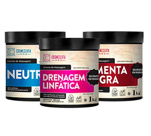 COSMECEUTA Creme de Massagem Profissional Neutro, Drenagem Linfática, Pimenta Negra - 1x1Kg - Alto desempenho, com grande ação deslizante, rendem em média 15 massagens corporais completas