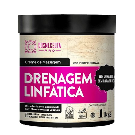 COSMECEUTA Creme de Massagem Drenagem Linfática Profissional Vegano 1kg - Reduz Inchaço e Retenção de Líquidos