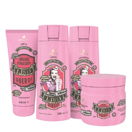 BARROMINAS Kit Alinhamento, Brilho e Controle de Frizz Liso Que Te Quero! - Linha Completa - Cabelos Lisos, Volumosos e Ressecados