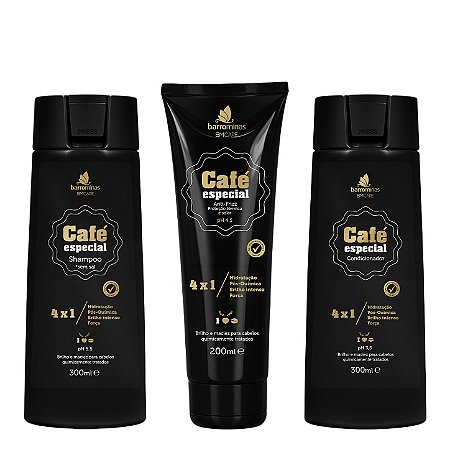 BARROMINAS Kit Tratamento Antifrizz Pós-Química Café Especial - Shampoo, Condicionador e Creme para Pentear