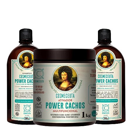COSMECEUTA Kit Vegano Cachos Definidos por Mais Tempo Power Cachos - Shampoo, Condicionador e Ativador Multifuncional 1kg
