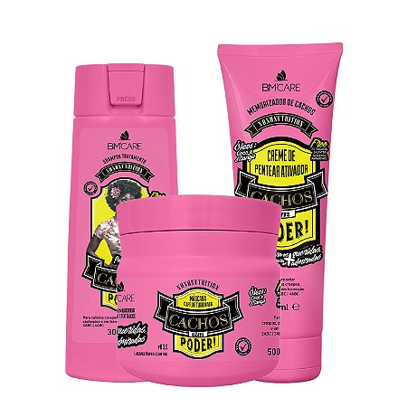 BARROMINAS Kit Restauração e Definição Cachos têm Poder! - Shampoo, Máscara e Creme para Pentear