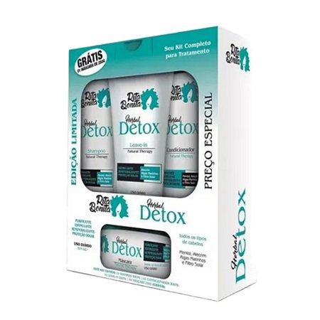 RITA BONITA Kit Herbal Detox - Shampoo, Condicionador, Leave-in e Máscara - Crescimento e Detox Capilar