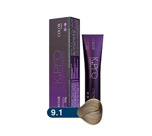 K.PRO Tintura de Cabelo Caviar Color 9.1 - Loiro Muito Claro Acinzentado+ 60g, Brilho Intenso e Cobertura Total