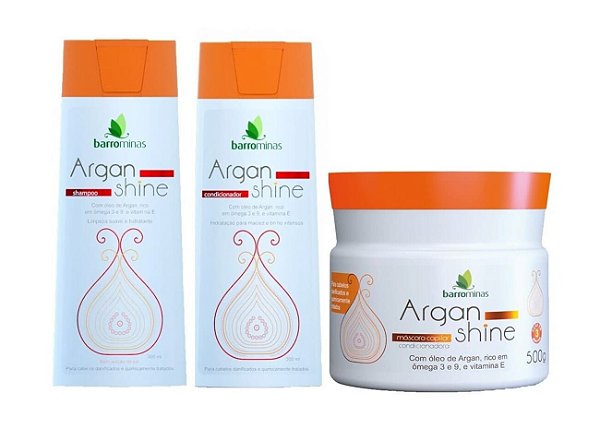 BARROMINAS Argan Shine Kit para Cabelos Danificados e Quimicamente Tratados Shampoo + Condicionador + Máscara 500g