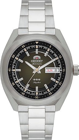 Relógio Orient Automático Heritage 3 Estrelas Fundo Verde Oliva Prateado