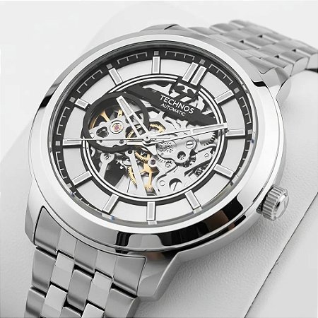 Relógio Masculino Technos Automático Prateado Cor Da Correia Prata Cor Do Bisel Prata Cor Do Fundo Prata
