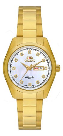 Relógio Orient Feminino Automático Dourado Nh6gg002 B1kx Com Pedras