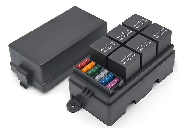Caixa Suporte Fusível Universal 6 Reles 6 Fusíveis Completa