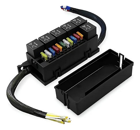 Caixa Porta Suporte 6 Reles 11 Fusíveis Universal Cabeada
