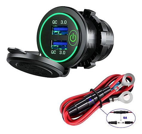 Tomada Usb Veicular 12/24v 2 Saídas Verde Sub. Acendedor
