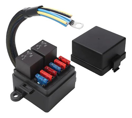 Caixa Porta Suporte 2 Reles 6 Fusíveis Universal Cabeada 4p