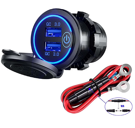 Tomada Usb Veicular 12/24v 2 Saídas Led Azul Sub.Acendedor