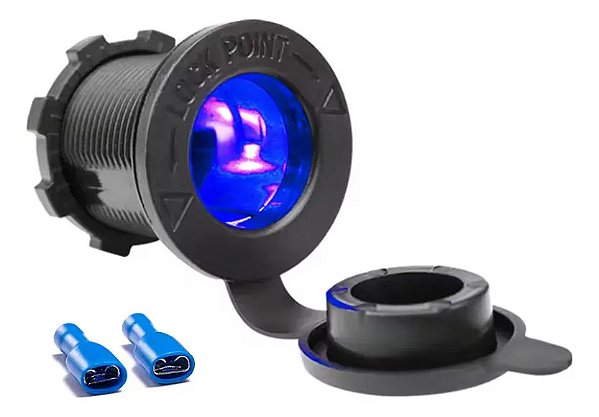 Tomada Plug P/ Acendedor Cigarro Padrão Carro Barco 12v 24v Azul