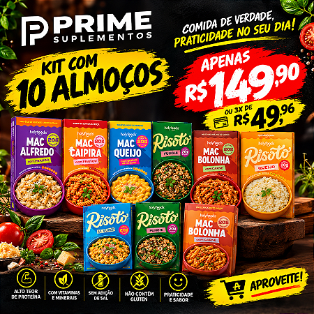 Kit com 10 Holyfoods Comida Saudável e Proteica