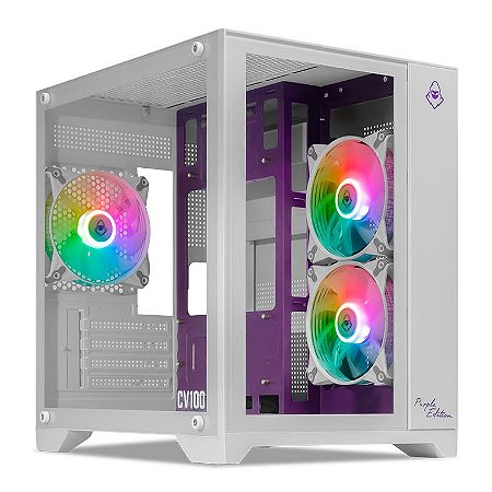 Gabinete Gamer Purple Edition, Mid-Tower, Lateral De Vidro, Com 3 Fans, Branco