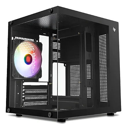 Gabinete Gamer, Mini-Tower Lateral de Vidro, Com 1 Fan, Preto