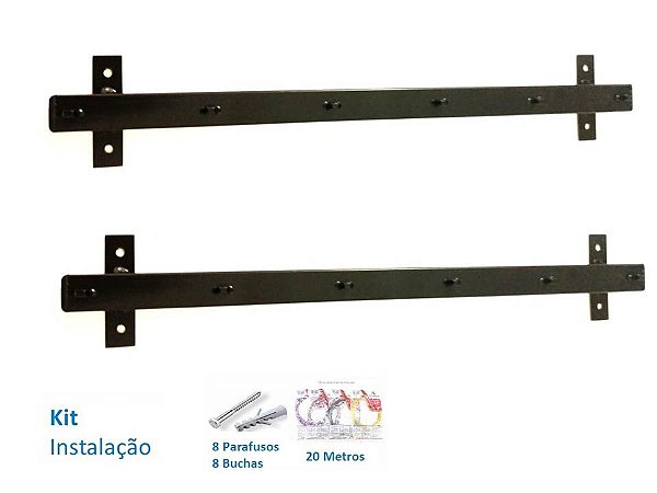 Suporte De Varal Frontal 60cm Preto 1 Par + Kit Instalação.