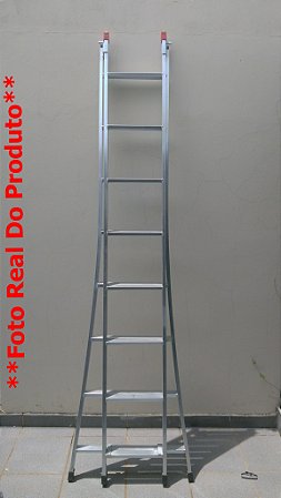 Escada Extensível De Aço 08x14 Degraus Reforçada 4,30mts Prata