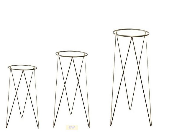 Kit 3 Peças Suporte Para Vaso De Chão Tripé Em Aço Dourado