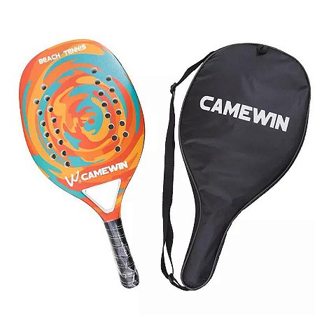 Raquete Beach Tennis Fibra Carbono Camewin Laranja com Capa
