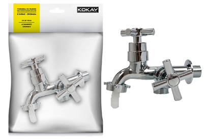 TORNEIRA DE PAREDE 2 SAÍDAS P/ TANQUE/MAQUINA ABS CROMADO