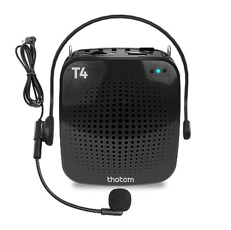 Amplificador de Voz Profissional Multifuncional Portátil - THOTEM T4 + Microfone Headset com fio - Potência 15W