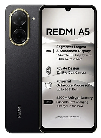 Smartphone Xiaomi Redmi A5 128GB / 4GB Ram 4G  - Global - Preto
