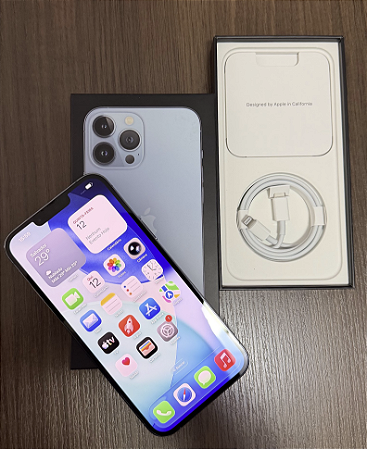 Apple iPhone 13 Pro Max 256GB - Azul - Semi Novo - Bateria 87% - Sem detalhes de Uso + Brindes