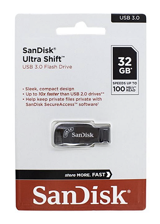 Pendrive Sandisk Ultra Shift USB 3.0 Leitura até 100 MB/s 32GB