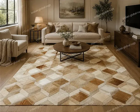 Tapete de couro Quadriculado 3D BEGE- Nobre Couros