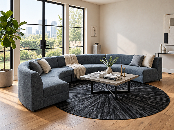 Tapete de couro Redondo Luxo London Black- Nobre Couros