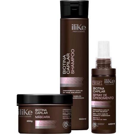 Kit Biotina Capilar Ilike Sh 300ml +mascara 250gr + Spray