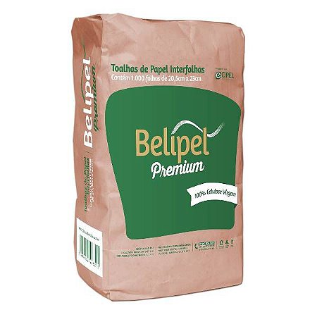 PAPEL TOALHA INTERFOLHA BELIPEL PREMIUM TIB 100% CELULOSE - 20,5 x 23 CM - 1000 FOLHAS